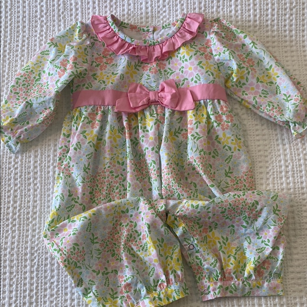 Floral Pink Full Length Girls Romper 12M